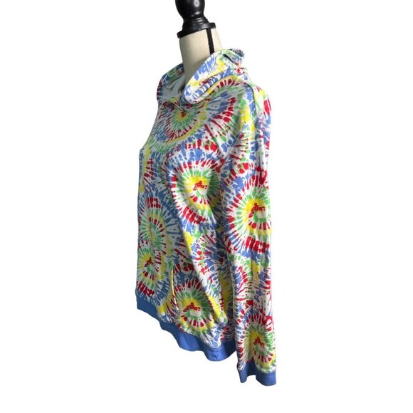 Lands End Hoodie Tye Dye Blue Yellow Blue Kangaroo Pocket Blue Cuffs & Hem XXL - Picture 3 of 6